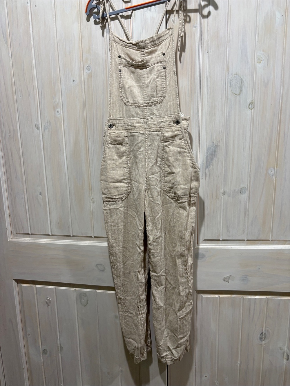 Free People Beige Women's Linen Blend Overalls - Neutral Casual Style
